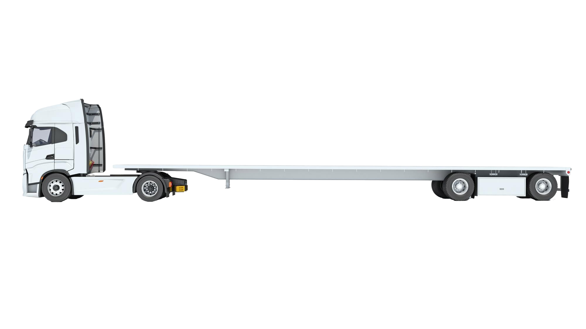 truck-with-lowboy-flatbed-trailer-3d-rendering-white-background